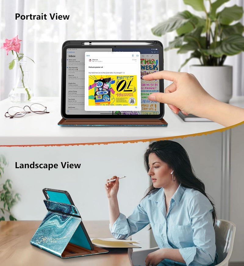 DTTO for iPad A16 Case, iPad 11th / 10th Generation Case (2025/2022), 360 Degree Rotating Premium Leather Folio Stand Cover with Pencil Holder, Sandy Wave - Image 3